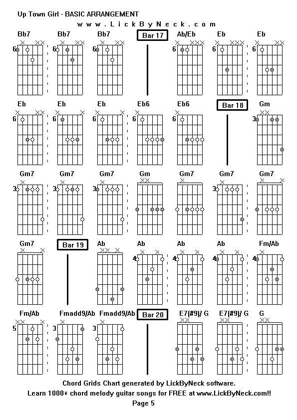 Chord Grids Chart of chord melody fingerstyle guitar song-Up Town Girl - BASIC ARRANGEMENT,generated by LickByNeck software.